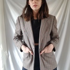 Vintage Houndstooth Plaid Wool Blazer